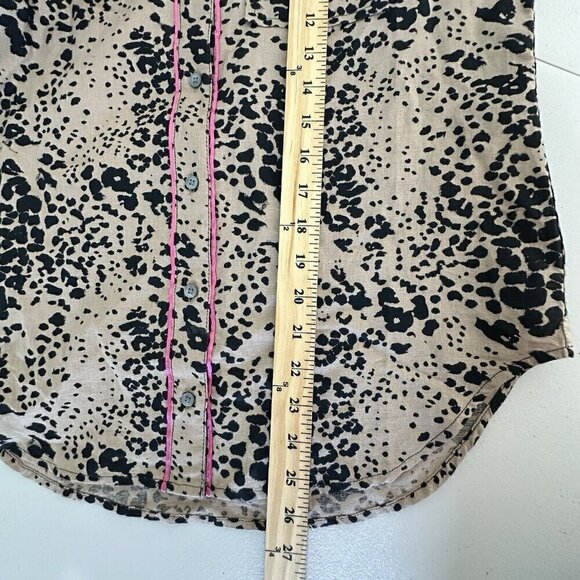 J Crew Leopard Print Linen Blend Button Up Shirt XS Style AJ423 Pink Trim Animal - Picture 11 of 12